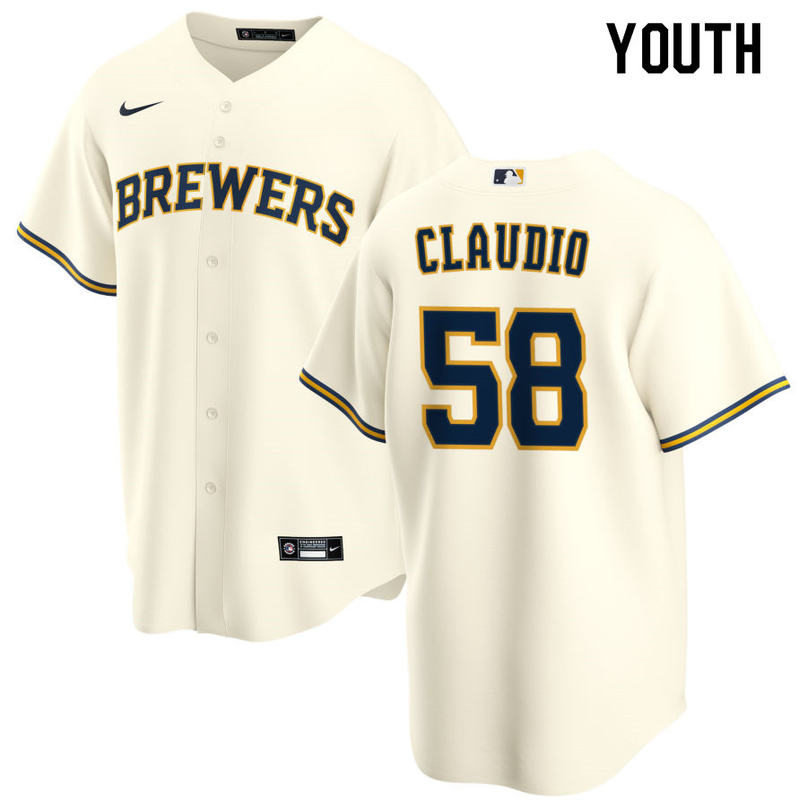 Nike Youth #58 Alex Claudio Milwaukee Brewers Baseball Jerseys Sale-Cream